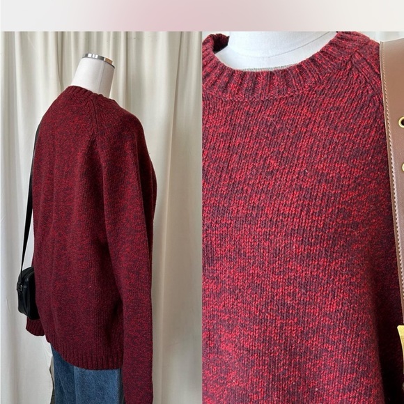 Vintage Lands’ End 100% wool crewneck sweater Burgundy red oversized - Picture 9 of 9